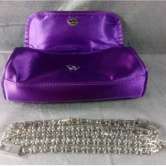 YOUNLOVE Purple Small Makeup Bag Purse Long Strap Clutch Pocketbook 8 x 5 in - Picture 3 of 6